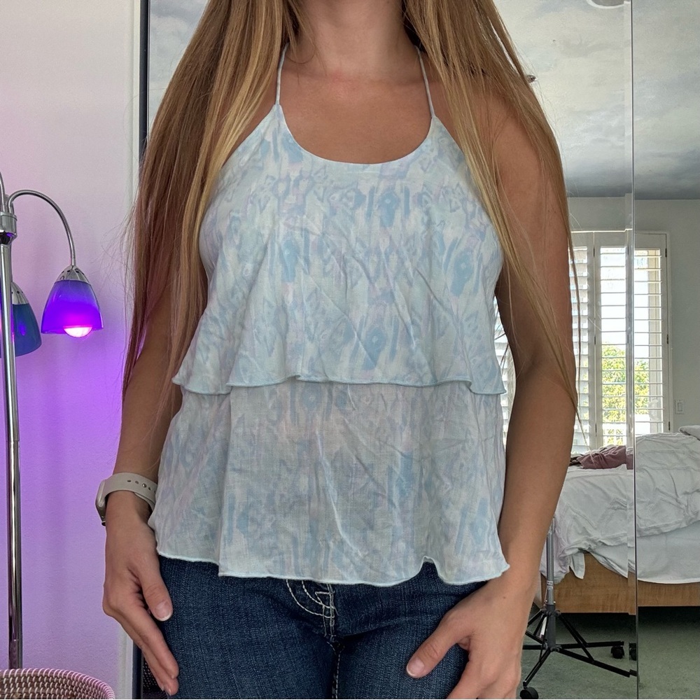 Hollister Light Blue Ruffle Halter Peplum Tank NWOT - Picture 1 of 5